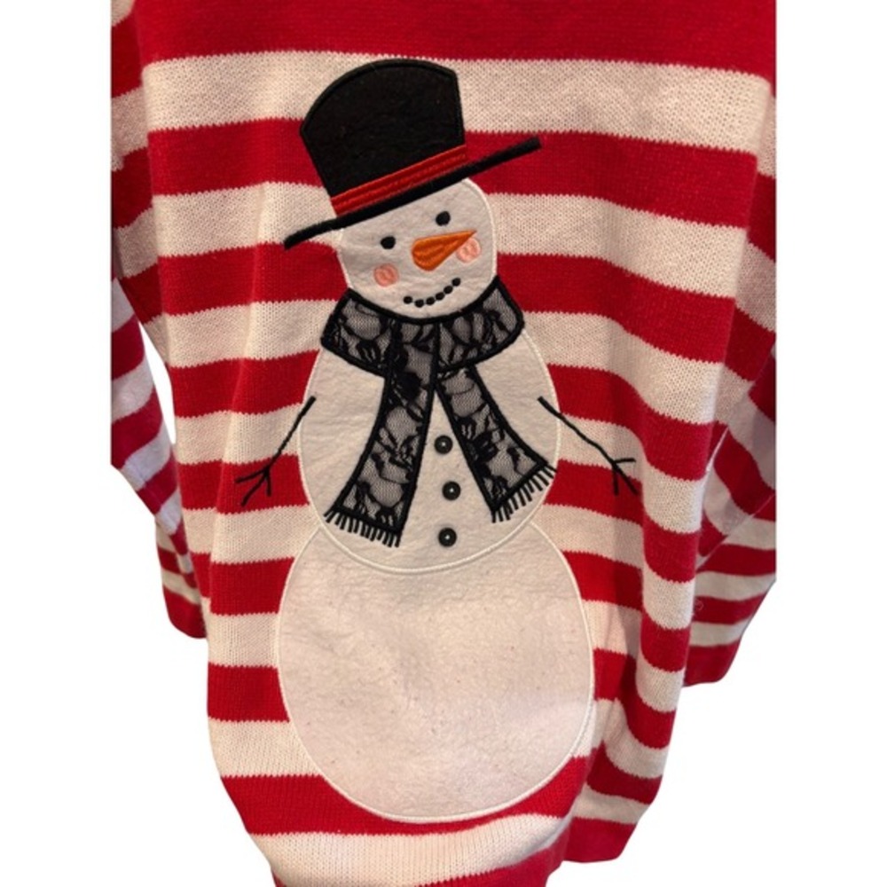 Nouveaux Womens Red White Striped Snowman Applique‎ Sweater Size M